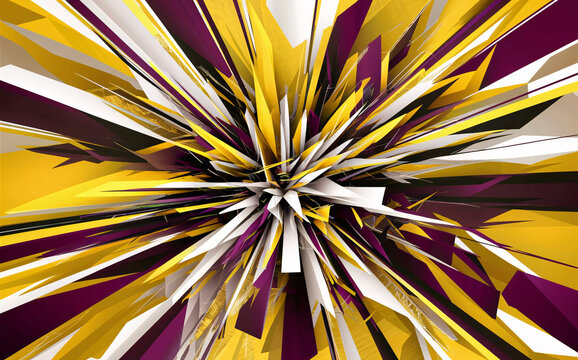An explosion of color featuring vibrant yellows, deep purples, and crisp whites