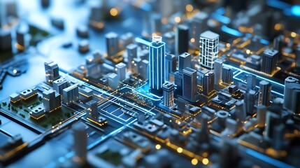 Poster - Futuristic smart city grid with AI-optimized utilities and augmented reality control panels