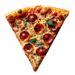 pizza slice isolated on transparent background ,top view triangular pizza slice 