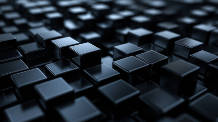 Poster - Abstract arrangement of glossy black cubes creating a textured surface