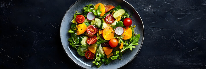 Wall Mural - A top down photograph of a round plate of a sallad centered in the middle