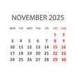 © Lysenko.A - Calendar november 2025 icon in flat style. Planner vector illustration on isolated background. Calender sign business concept.