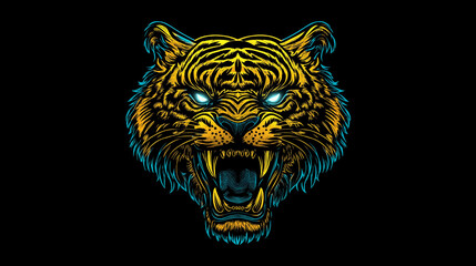 tiger head vector on solid black background 