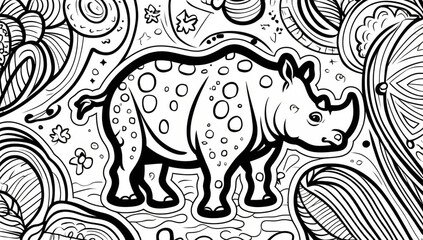  Coloring page, cute rhinoceros