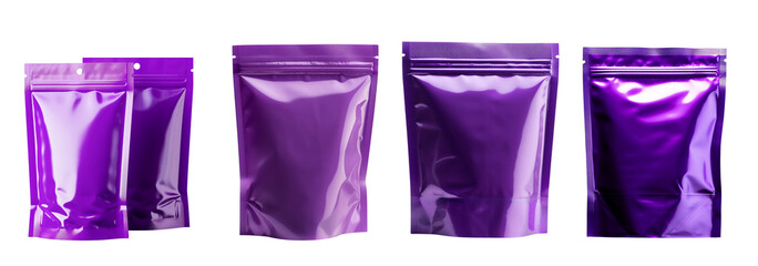 Vibrant purple packaging bags in various sizes, ideal for products, gifts, or branding purposes, showcasing modern design.