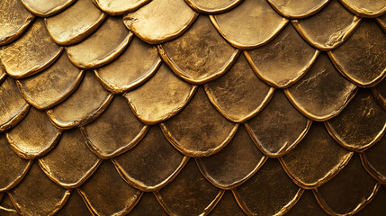 Poster - Golden scales texture on a decorative surface, showcasing intricate craftsmanship and attention to detail