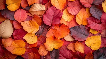 Poster - A stunning array of red, orange, and yellow leaves covers the ground, creating a rich tapestry of autumn hues in a tranquil setting