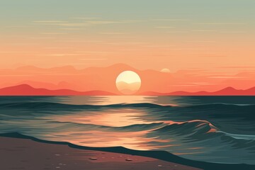 Canvas Print - landscape sunset ocean sunlight.