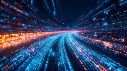 Poster - Illuminate your imagination with swirling streams of blue and orange data pulsating in a captivating digital world