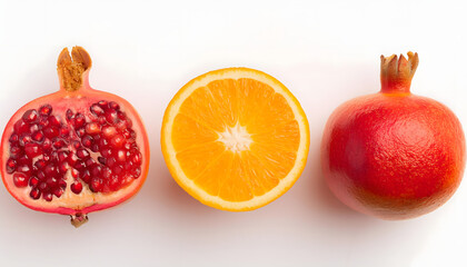  set of collection cut out , on white wall- orange slice and pomegranate 