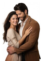 Poster - A new married couple standing portrait hugging.