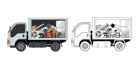 Wall Mural - Pickup Truck Loaded Household Junk Cartoon Design Illustration vector eps format suitable for your design needs logo illustration animation etc