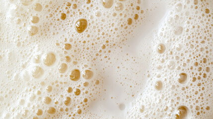 Top view of a milkshake or cocktail foam with bubbles, showcasing its texture or background.