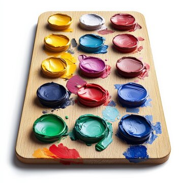 A single paint palette clipart, artist element, with paint dabs, isolated on white background