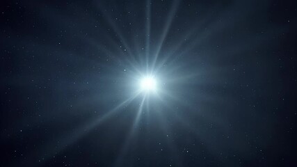 video of luminous starburst emanating from single bright point in dark, star-filled sky, concept of 