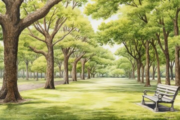 Wall Mural - Green park landscape outdoors woodland.