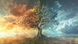© PoyTumStudio - Surreal tree in a divided landscape symbolizing contrast between