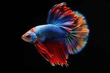 Wall Mural - Vibrant Siamese Fighting Fish with Red, Blue and Orange Fins.