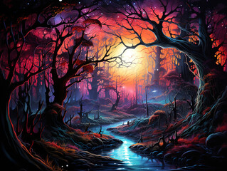 Wall Mural - Excellent Background of a Halloween graveyard design