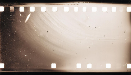 Wall Mural - Vintage 35mm Film Strip with Light Scratches and Sepia Tones, Capturing the Nostalgic Essence of Analog Photography with Faded Edges and Subtle Grain Texture