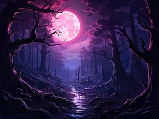 Wall Mural - Incredible Halloween graveyard illustration background