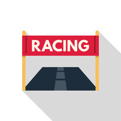 Poster - red finish line banner marking the end of a race on an asphalt road