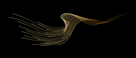 Aufkleber - Abstract vector wavy lines flowing smooth curve gold gradient color on black background in concept of luxury, technology, science, music, modern.