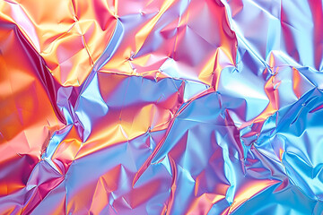 blurred abstract modern pastel colored holographic background in 80s style features a crumpled iride