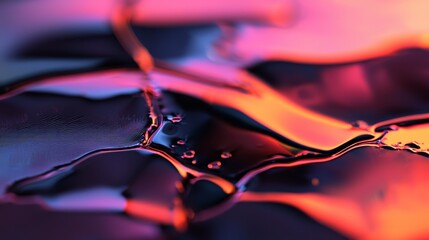 Wall Mural -  A close-up of water droplets on a pink and purple surfaced background