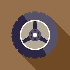 Poster - Flat design style icon of a car wheel, with a long shadow, isolated on a colored background