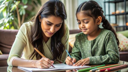 Poster -  attractive young indian mother and little daughter.