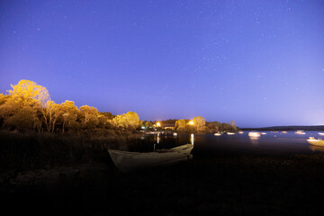 Milky way and meteor trails at night, astrophotography