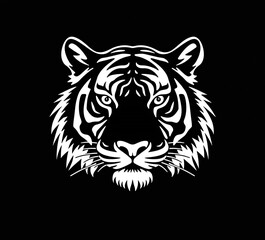 white logo outline of a cool Bengal tiger on a black background