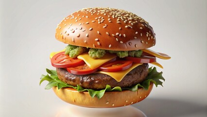 Wall Mural - hamburger on a wooden table