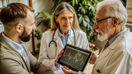 Canvas Print - doctors discussing patient s cardiogram on the tab.