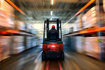 Wall Mural - A worker driving a forklift at a warehouse