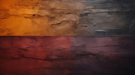 Wall Mural - A close-up shot of a textured wall with four different colors orange, brown, red, and purple.