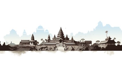 Poster - White background, abstract image of Preah Vihear Temple.