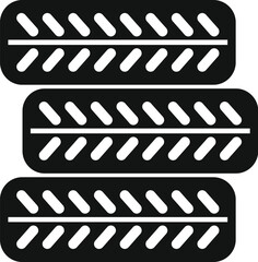 Poster - Black and white icon of three identical car tires with clearly visible tread lying on top of each other