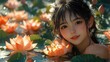© The prominence - Cheerful girl in sunny lotus pond