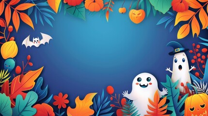 Wall Mural - High-resolution vector of an abstract cute Halloween keynote background with playful spooky characters and bright colors, artistic and fun design