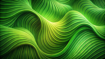 Poster - The vibrant green waves flow gracefully, creating a soothing and dynamic abstract design reminiscent of natural landscapes