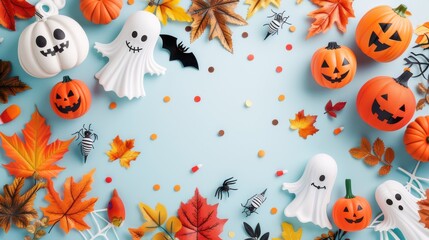 Wall Mural - High-resolution vector of an abstract cute Pocong Halloween keynote template background with whimsical characters and bright colors, playful and artistic design 