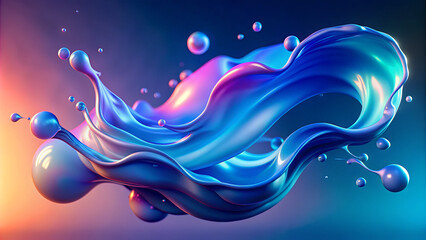 Poster - Swirling colors form fluid shapes with droplets flowing, creating a captivating visual effect with a vibrant glow