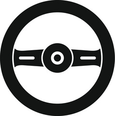 Poster - simple black and white vector illustration of a steering wheel, perfect for representing driving, ve