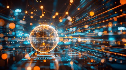Poster - Vibrant Global Connections: A Stunning Visualization of the World Interlinked by Digital Networks