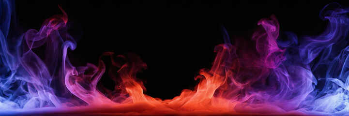 Poster - Colorful smoke swirls in blue, purple, and red dance against a black background, creating a mesmerizing display of vibrant hues