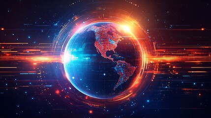 Poster - Vibrant Global Connections: A Stunning Visualization of the World Interlinked by Digital Networks