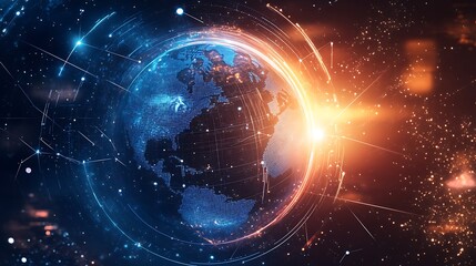 Poster - Vibrant Global Connections: A Stunning Visualization of the World Interlinked by Digital Networks