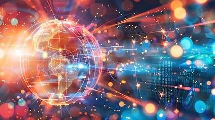 Poster - Vibrant Global Connections: A Stunning Visualization of the World Interlinked by Digital Networks